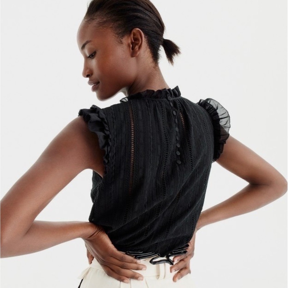 J.Crew Victorian Eyelet Ruffle Flutter Sleeve Silk Top Womens 0 Edwardian Preppy